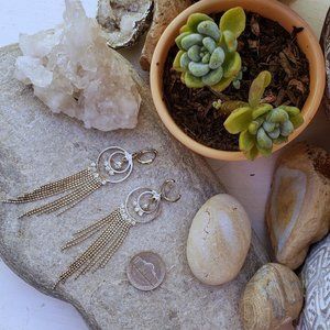 Silver Dangling Earrings with Rhinestones